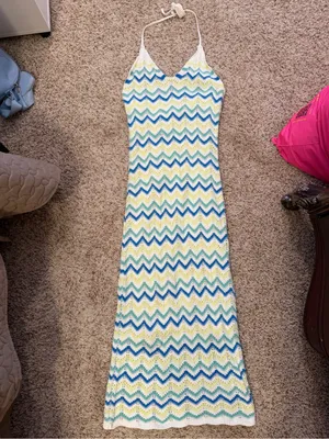 Halter Chevron Maxi in Blue and Cream by Size M thumbnail 2