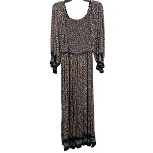 Angie Ditsy Floral Print‎ Maxi Dress Smocked Long Sleeve Bohemian Chic Ruffle thumbnail 4