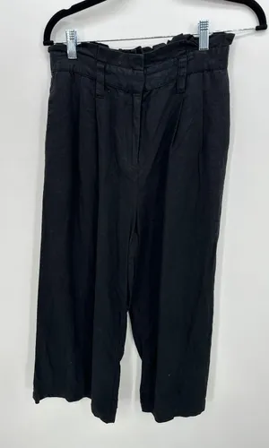 Who What Wear Womens Black Linen Blend Wide Leg Cropped Paperbag Pants‎ Size 4 thumbnail 1
