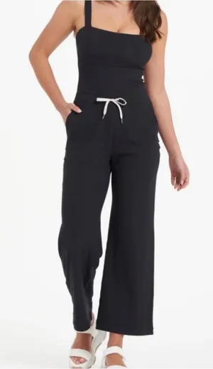 Vuori Mudra Pose Jumpsuit Small Black Wide Leg Square Neck Athleisure Lounge thumbnail 1