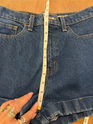 American Apparel High Waisted Cuff Denim Shorts Size 28 Blue Jean Vintage thumbnail 7