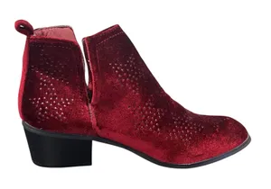 Yoki Catalina Burgundy Velvet Star Perforated Ankle Booties Funky Bold Size 9 thumbnail 1