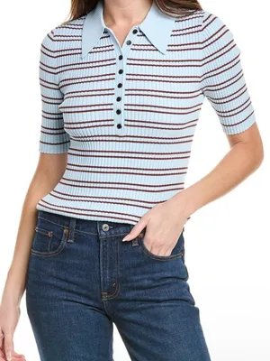 A.L.C. Frank XS Sydney Top Polo Henley Slim Fit Baby Blue Stripe Preppy Work Office thumbnail 1