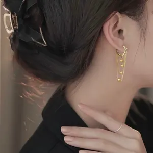 18K Gold Plated Metal Ball Tassel Chain Dangle Drop Earrings for Women thumbnail 4