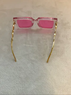 Pink Square Frame Women's Sunglasses with Gold Accent Temples thumbnail 3