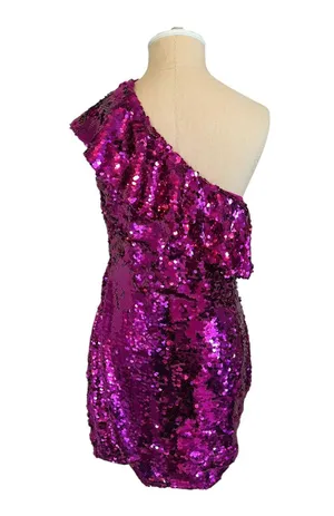 Sequin Ruffle One-Shoulder Sheath Dress thumbnail 3