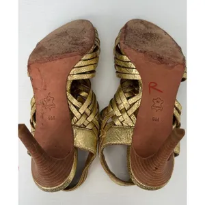 Tory Burch Nadia Metallic Gold Woven Leather Heels Sandals 9M thumbnail 8
