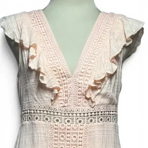 Jun & Ivy Cotton Gauzy Ruffle Lace Mini Dress Light Pink Large thumbnail 3