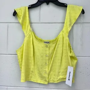 Hurley Yellow Window Pane Crop Top Size Large thumbnail 2