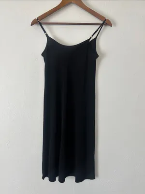 Black Slimming Slip Dress with Adjustable Spaghetti Straps thumbnail 2