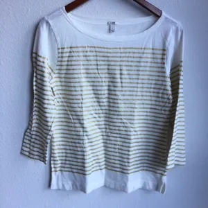 J. Crew Gold & Cream Three Quarter Boat Blouse Top Shirt Small thumbnail 1