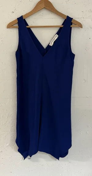 Amanda Uprichard Dress Womens XS Blue Sleeveless V Neck Handkerchief Hem Dress thumbnail 1