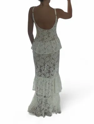 Hello Molly White Maxi Lace Ruffle Dress thumbnail 5