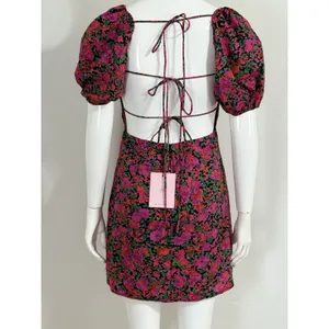 Hello Molly Floral Mini Dress Open Back Puff Short Sleeve Party Summer NWT 4 thumbnail 4