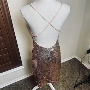 Hot Miami Styles Mini Rose Gold Sequined Dress Bodycon Party Glam Club sz L thumbnail 4