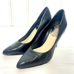 Vince Camuto Kain Black Leather Pointed Toe Stiletto Pumps Size 5M thumbnail 1