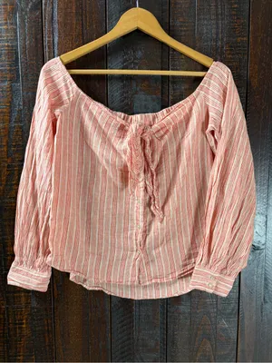 Free People Linen Striped Off-Shoulder Tie-Front Top Small thumbnail 3