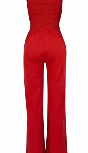 Drawstring Shirred Tube Jumpsuit, Casual Off Shoulder Wide Leg Jumpsuit, Women's thumbnail 4