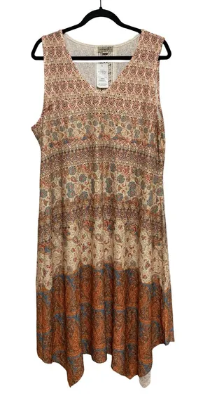 NEW One World V-Neck Tank Lace Print Boho Western Midi Dress - Size XL thumbnail 1