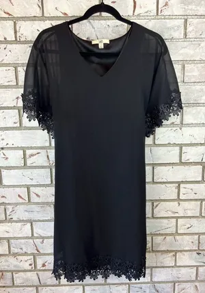 Ya Los Angeles Black Floral Crochet Trim Short Sleeve Dress Size Large thumbnail 1
