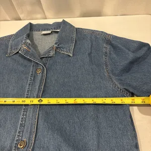 VTG Blair Blue Denim Shacket Overshirt Women Medium 100% Cotton Floral‎ Pockets thumbnail 8