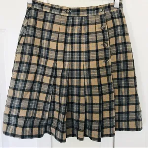 VTG Moschino jeans 26‎ Y2K plaid pleated Academia wool brown skirt thumbnail 1