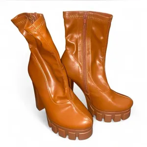 Miss Lola Brown Platform faux leather boots thumbnail 1