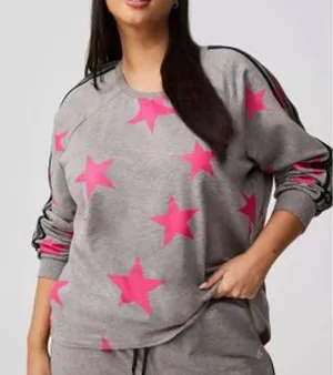 Torrid Active‎ Sweatshirt Womens 0 Gray Pink Star Print Racing Stripe Athleisure thumbnail 1