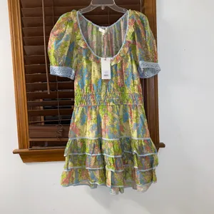 NWT $495 LoveShackFancy Pastel Fields Safiya Scoop Neck Mini Puff Sleeve Dress M thumbnail 5