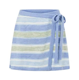 Sabo Skirt Blue Green Striped Knit Wrap Mini Skirt XS‎ NEW thumbnail 1