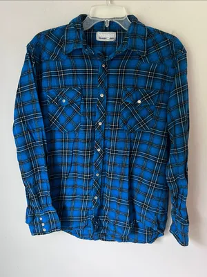 Wrangler Wrancher Blue Plaid Pearl Snap western shirt ➕ thumbnail 1