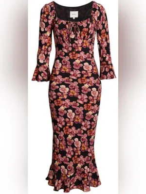 NEW Reformation Kiley Floral Print Long sleeve Midi Dress sz 8 thumbnail 2
