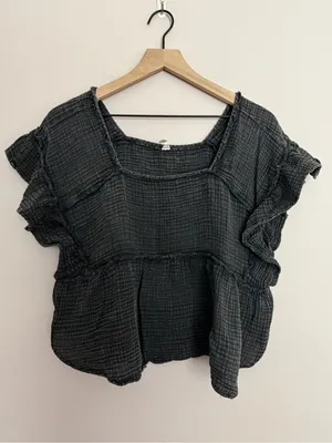 Daily Practice Anthropologie Kaveri Gauze Charcoal Top Medium thumbnail 2