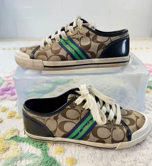 Coach Polly Signature Monogram Canvas Sneakers Brown Blue Green Womens 5.5B‎ thumbnail 1