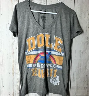 Dole Women's Gray Distressed Pineapple Graphic V-Neck Short Sleeve T-Shirt thumbnail 5