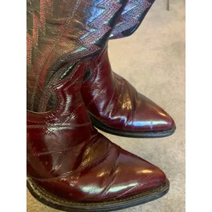 Vintage Montana Womens 6.5 B Cowboy Boots Burgundy Black Two Tone Leather Mexico thumbnail 10
