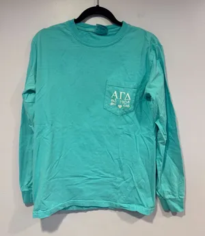 Aqua Disney Alpha Gamma Delta Sorority Long Sleeve Shirt with‎ Pocket Design thumbnail 1