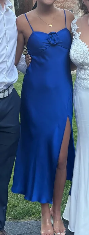 Blue Silk Midi Dress Dillard thumbnail 2