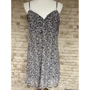 American Eagle Dress L Floral Slip Dress Pink Black‎ Spaghetti Strap Mini thumbnail 3