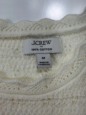 J. Crew 100% Cotton scalloped pointelle knit cardigan sweater in ivory NWOT thumbnail 6