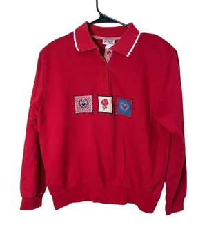 Koret‎ City Blues Collared Pullover Sweatshirt Cotton Blend Red Women’s Small thumbnail 1