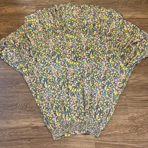 Free People Floral MIDI Skirt Smock Waist Yellow Gray Green Blue Small thumbnail 7
