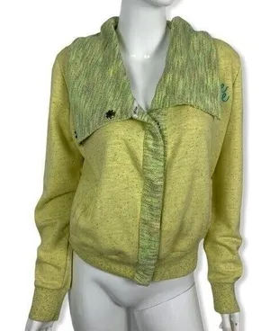 BKE Womens Sweater Small Yellow Snap Front Lounge Streetwear Cozy Retro‎ thumbnail 1