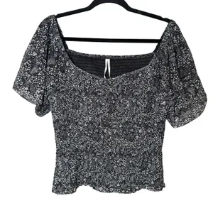 Anthropologie Aurelia Smocked Shirt Puff Short Sleeve Black White Size Large‎ thumbnail 2