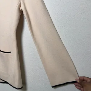 J. Crew Women Knit Blazer Cardigan Jacket‎ Small Beige Tipped Contrast Office thumbnail 7