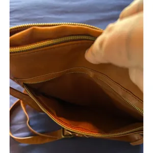 Cognac Brown Faux Leather Crossbody Bag with Whipstitch Detail and Multi Pockets thumbnail 8