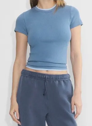 Aritzia TNA HomeStretch Rib Crew Y2K Fitted Ribbed Cotton Babydoll tee size xs thumbnail 1