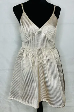 Lulu’s Star of the Evening Gold Metallic Skater Mini Dress Size M Adjustable thumbnail 1