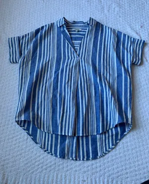 Madewell Linen and Cotton Buttoned Shirt Blue and White Size XS Like New thumbnail 1