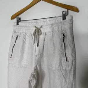 Athleta Cabo Linen Jogger Travel Pants Cream Leopard Size 12 thumbnail 4